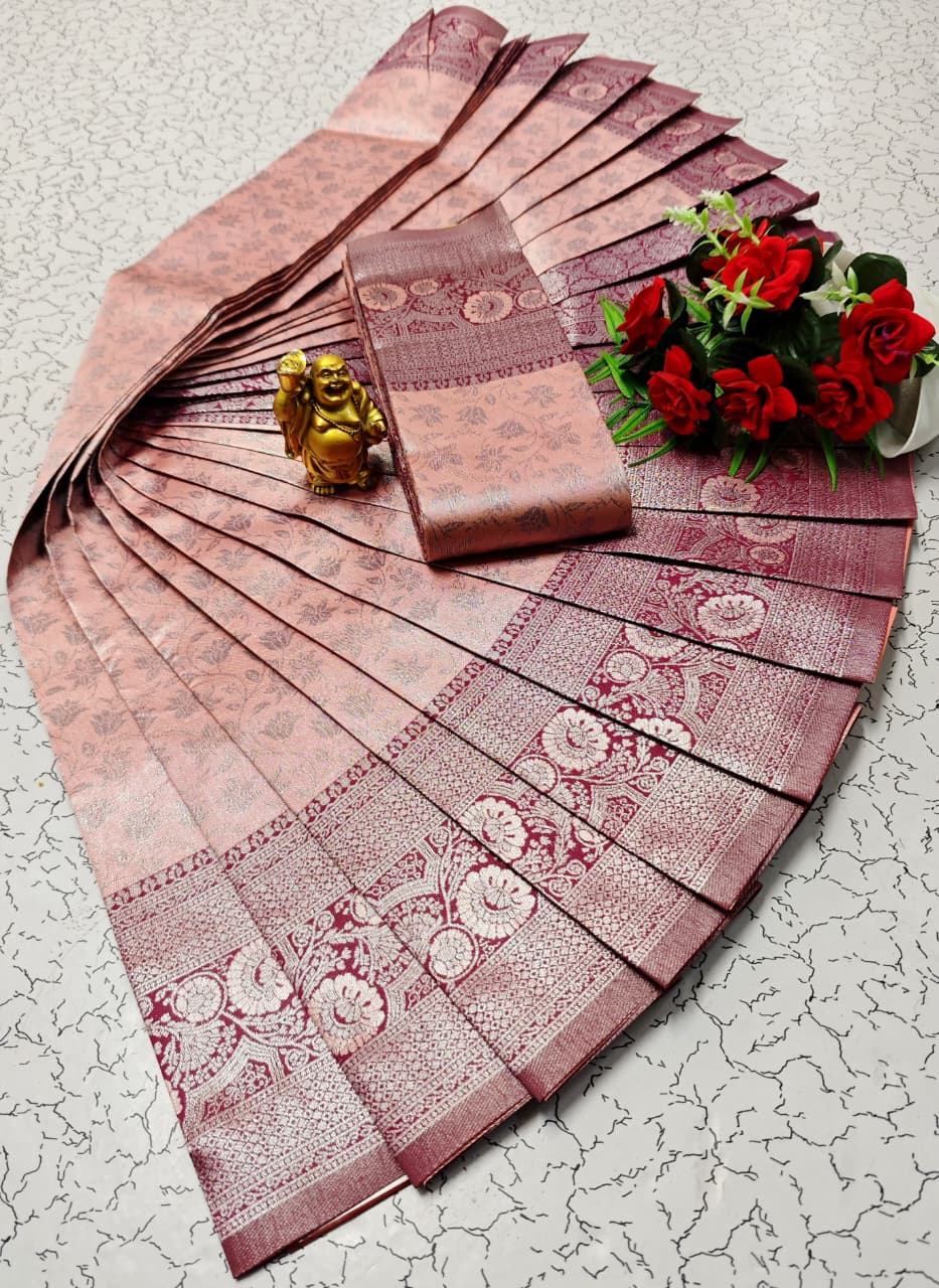 Soft Silk Printed Saree With Unstitched Blouse - Silver Blue
